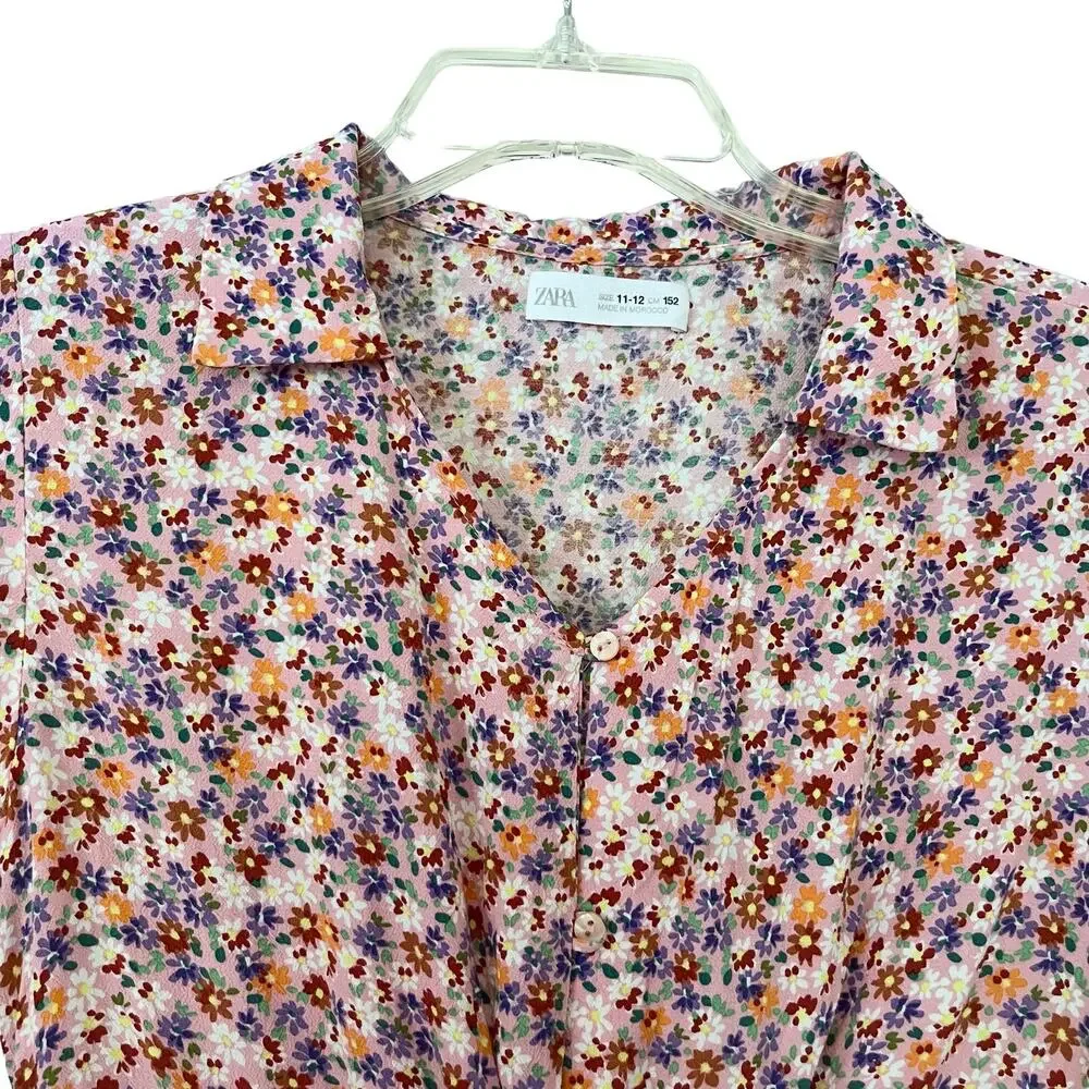 ZARA GIRL'S PINK FLORAL SHORT SLEEVE SUMMER SHIRT DRESS size 13/14